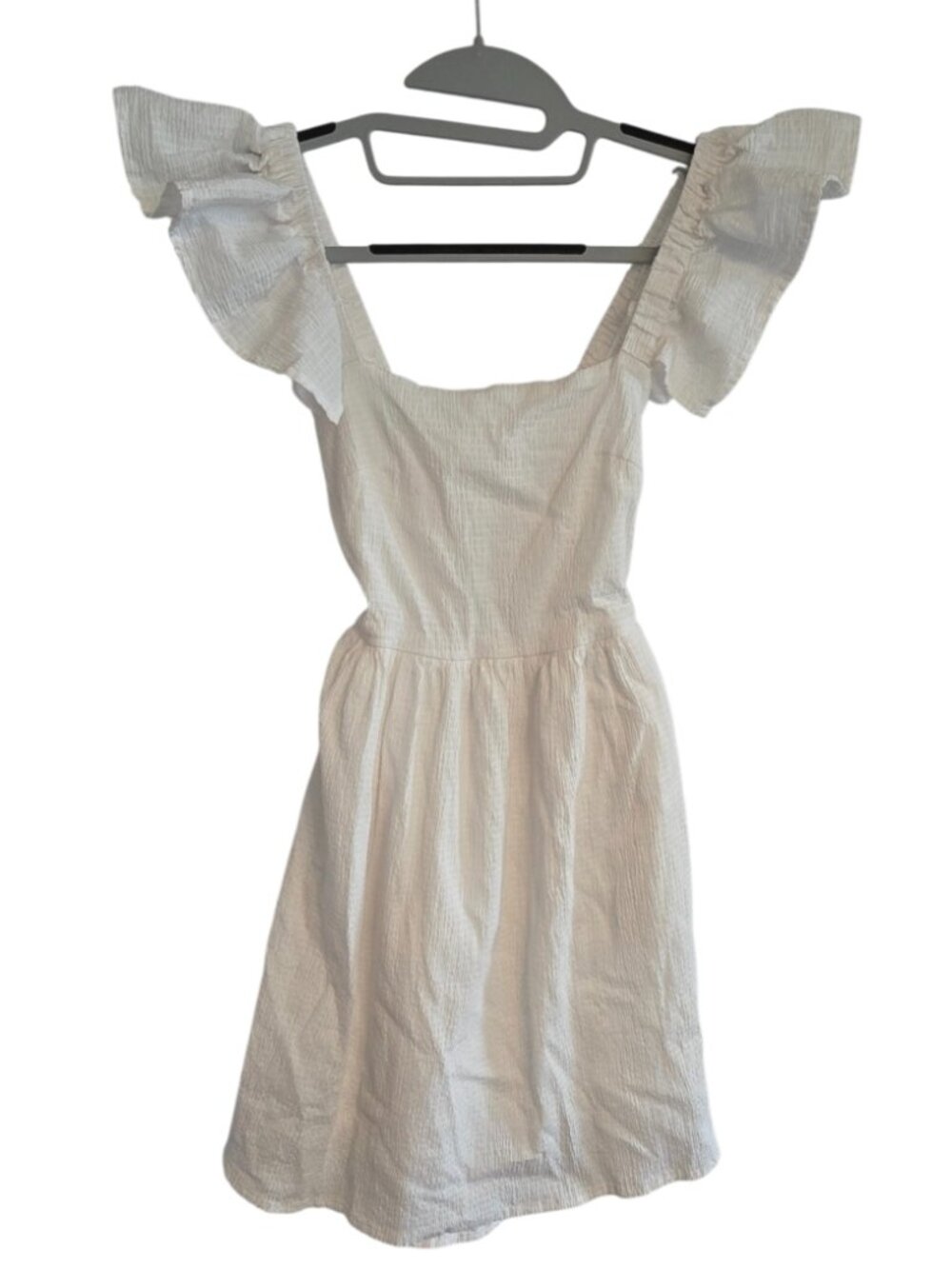 mi ami White Peasant Mini Dress Flutter Sleeves Cutout Sz XS